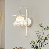 Elegant Floral White Glass Shade Metal Wall Sconce Image - 2