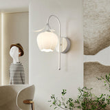 Elegant Floral White Glass Shade Metal Wall Sconce Image - 4