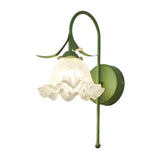 Elegant Floral White Glass Shade Metal Wall Sconce Image - 5