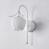 Elegant Floral White Glass Shade Metal Wall Sconce Image - 7