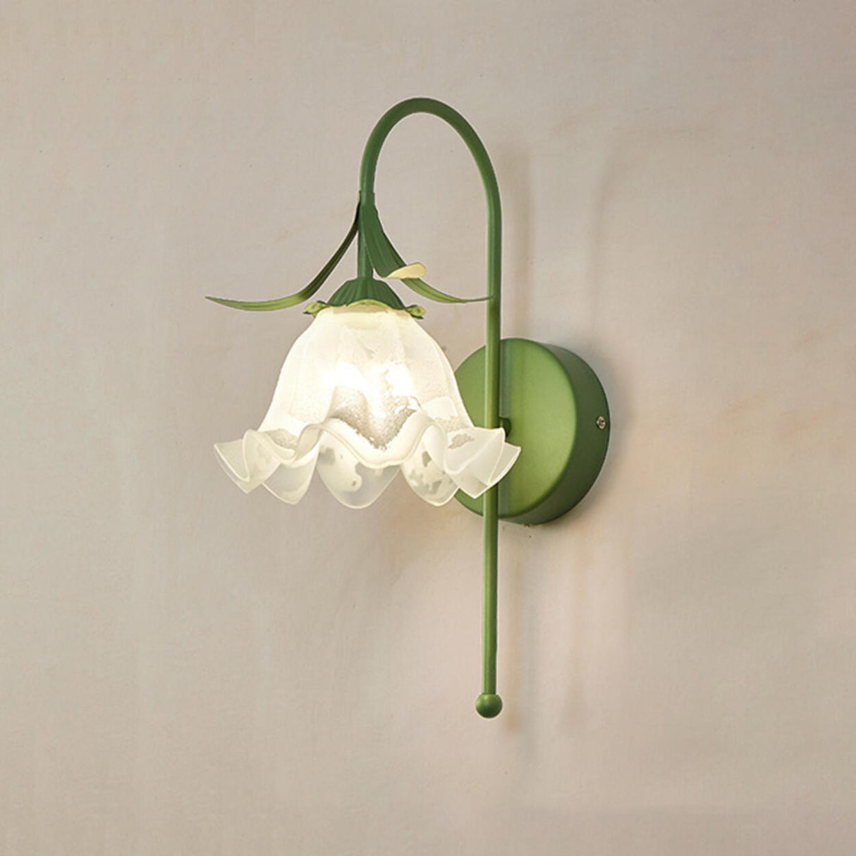 Elegant Floral White Glass Shade Metal Wall Sconce Image - 8