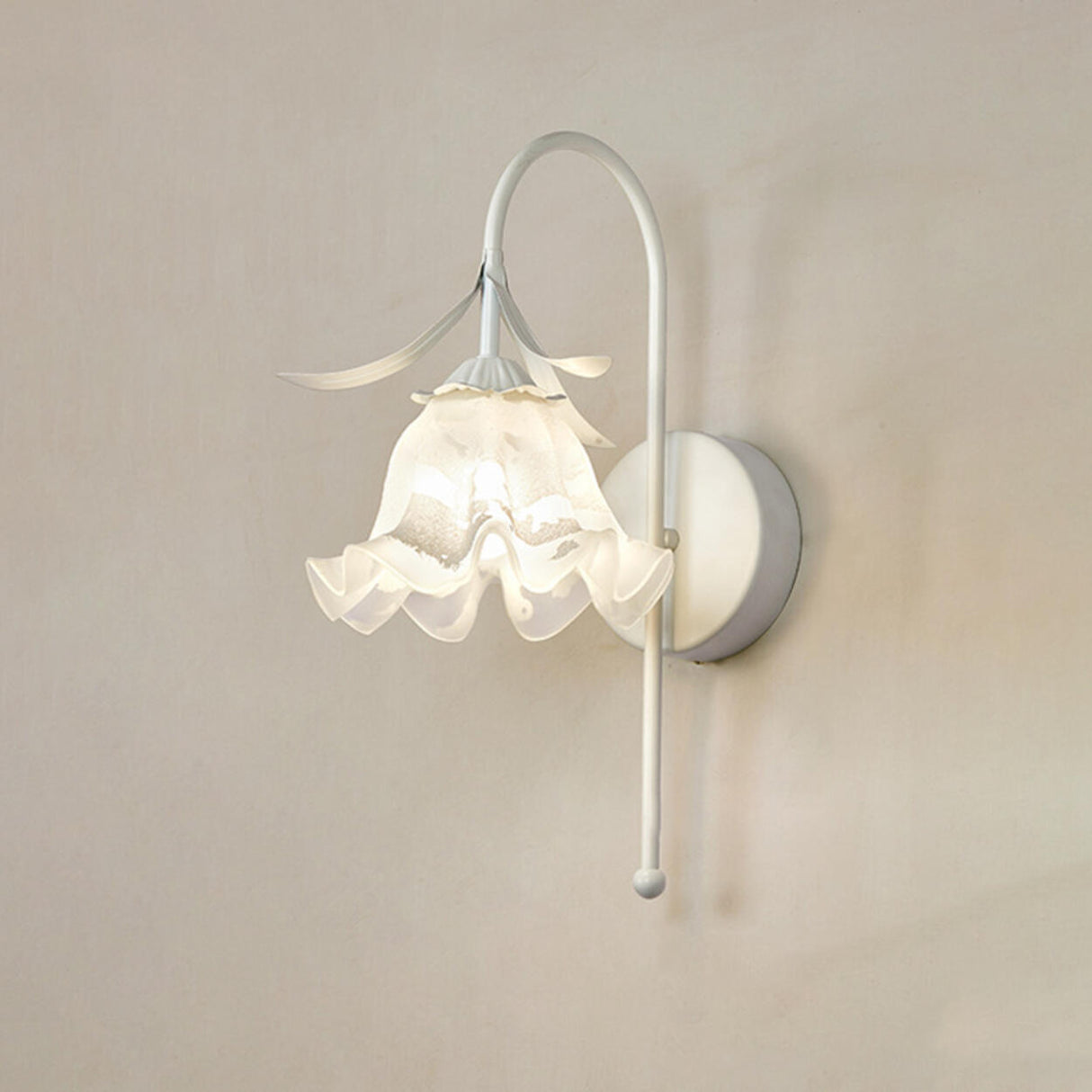 Elegant Floral White Glass Shade Metal Wall Sconce Image - 9