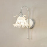 Elegant Floral White Glass Shade Metal Wall Sconce Image - 9