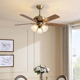 Elegant Floral Wood Blades Chandelier Fan with Lights Image - 1