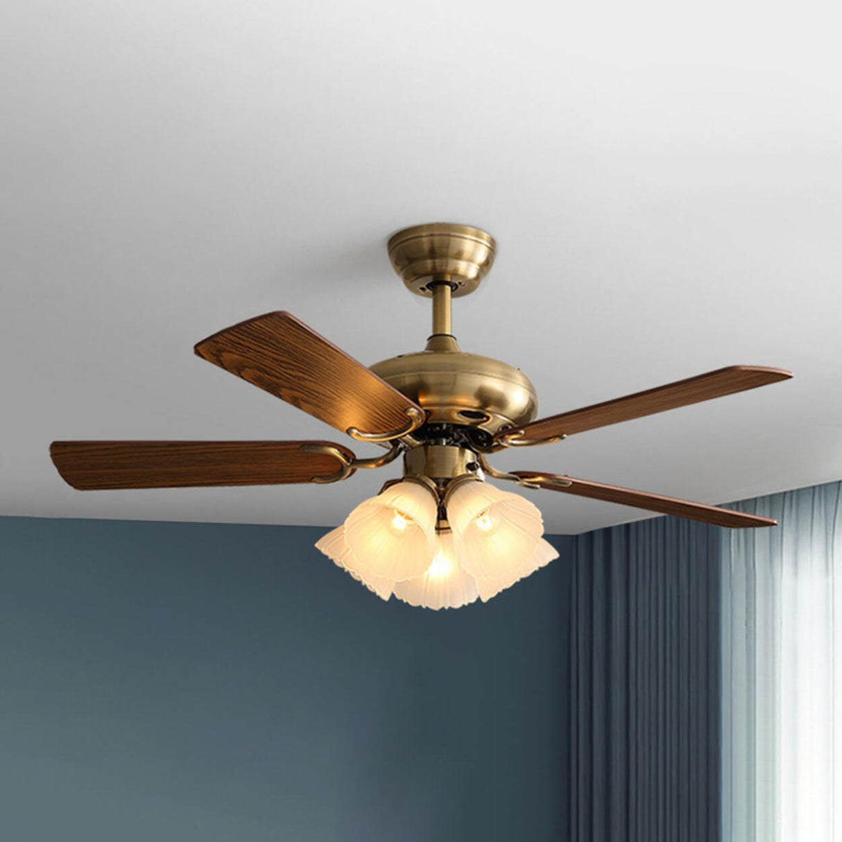 Elegant Floral Wood Blades Chandelier Fan with Lights Image - 10