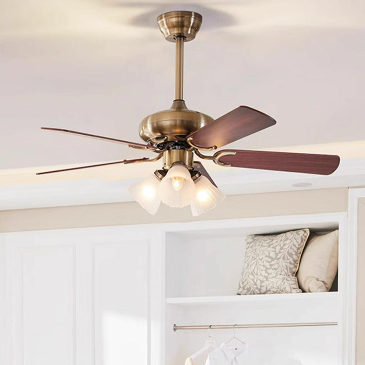 Elegant Floral Wood Blades Chandelier Fan with Lights Image - 3