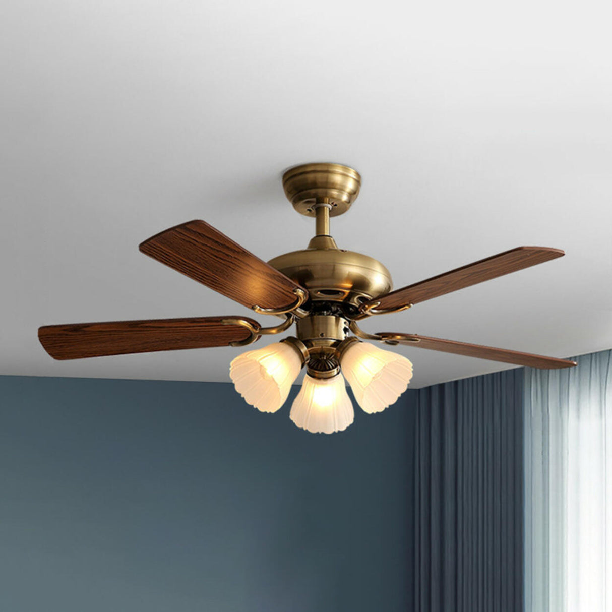 Elegant Floral Wood Blades Chandelier Fan with Lights Image - 9