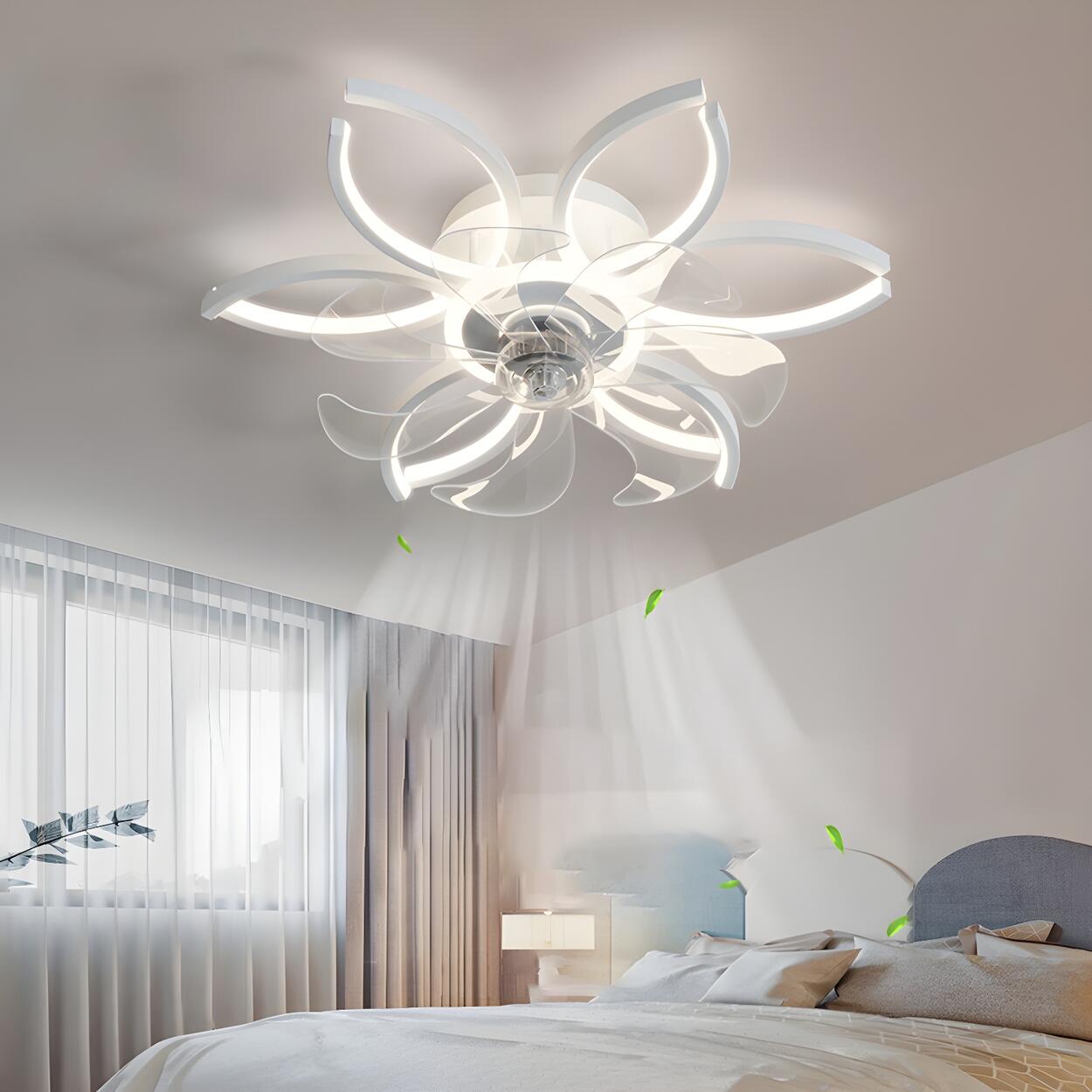 Elegant Flower Clear Blade Ceiling Fan with LED Light Image - 1