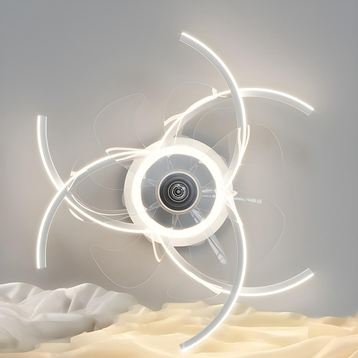 Elegant Flower Clear Blade Ceiling Fan with LED Light Image - 21