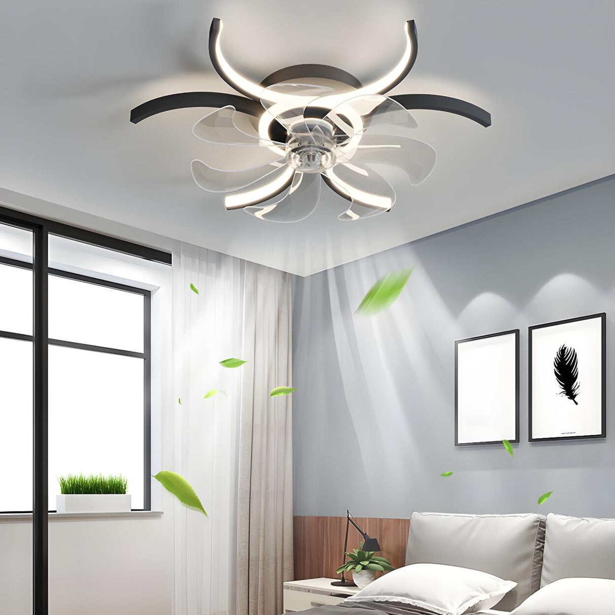 Elegant Flower Clear Blade Ceiling Fan with LED Light Image - 25