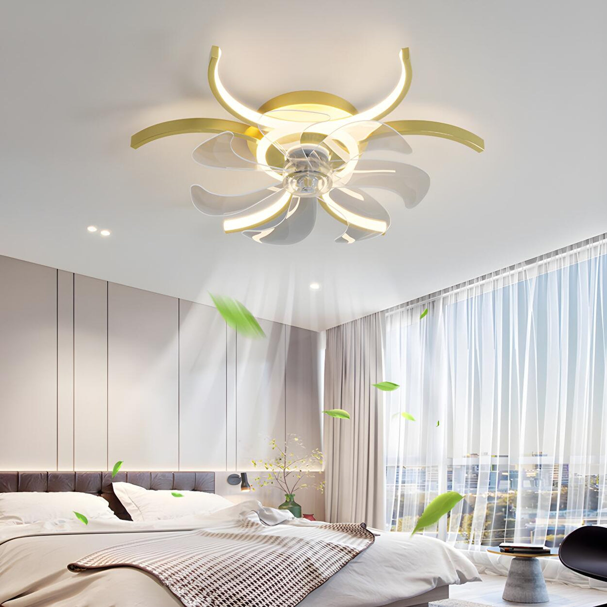 Elegant Flower Clear Blade Ceiling Fan with LED Light Image - 4