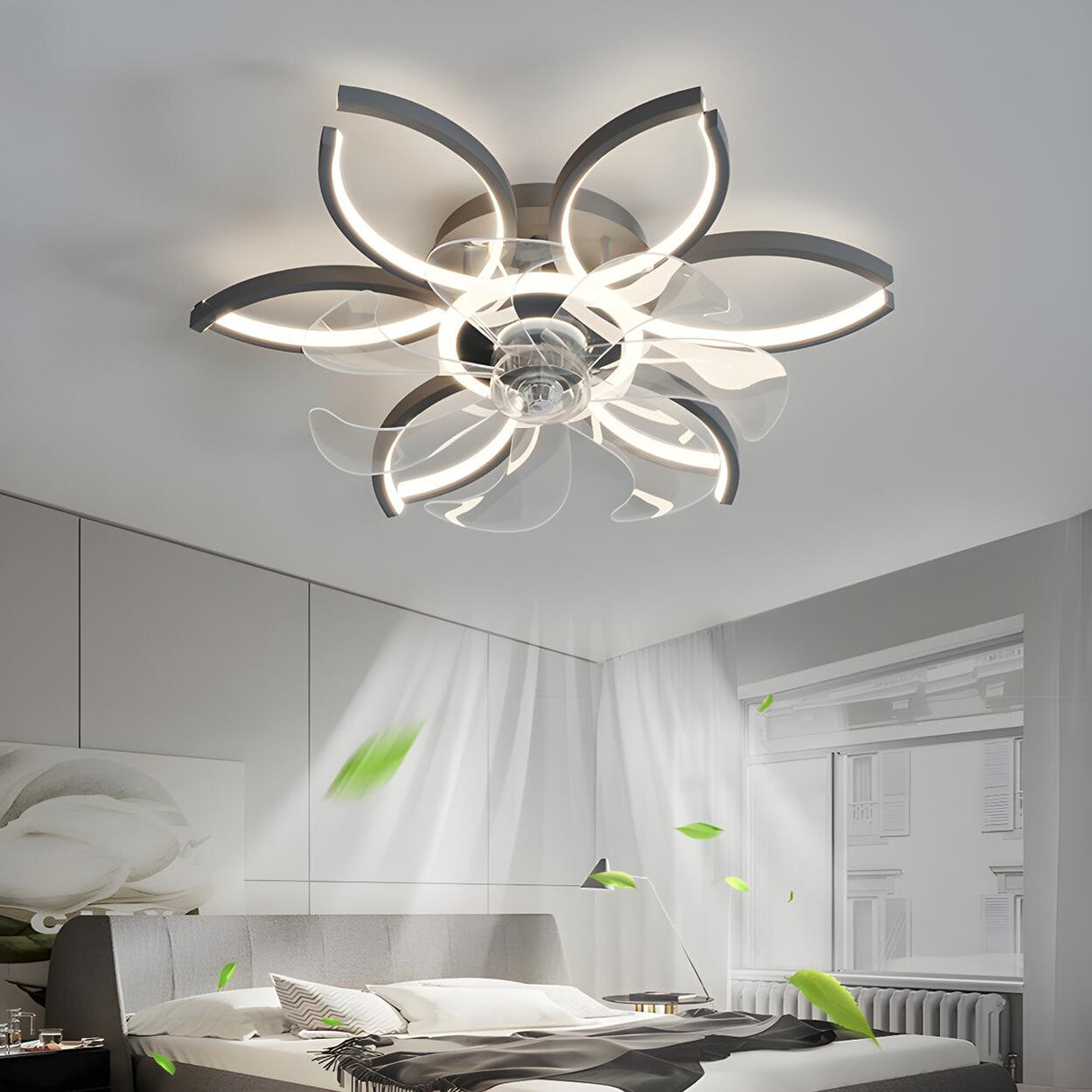 Elegant Flower Clear Blade Ceiling Fan with LED Light Image - 6