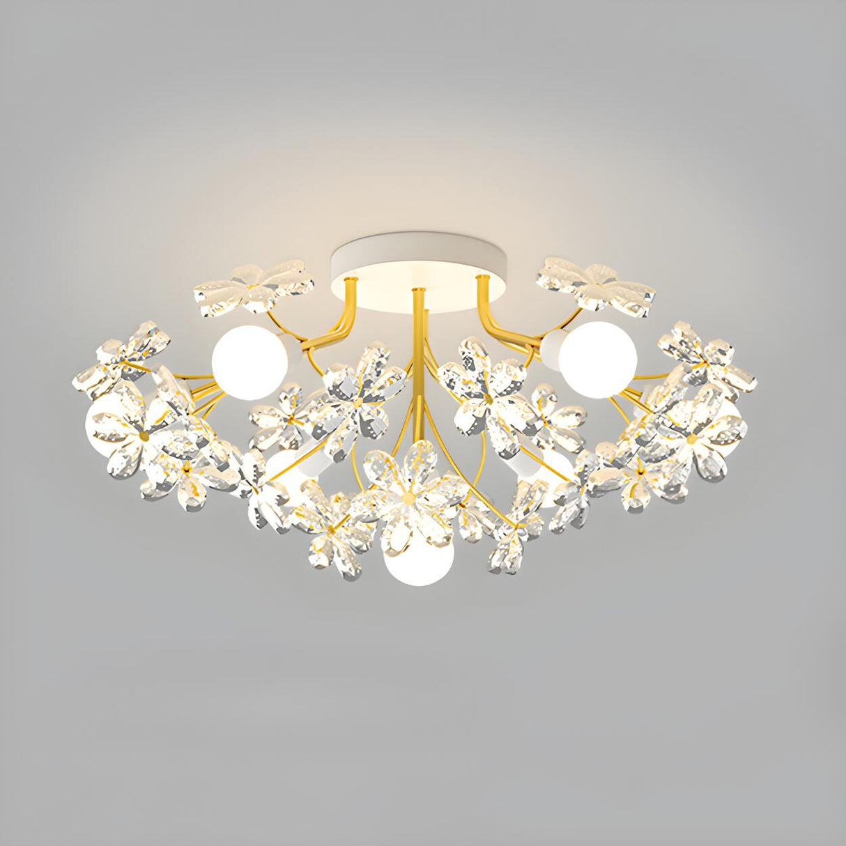 Elegant Flower Crystal Semi-Flush Mount Light 7-Light Image - 6