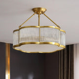 Elegant Flower Drum Gold Semi-Flush Mount Ceiling Light Image - 11