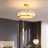 Elegant Flower Drum Gold Semi-Flush Mount Ceiling Light Image - 12