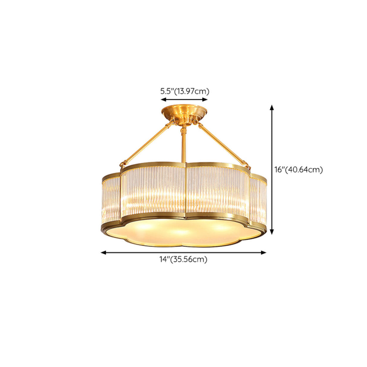 Elegant Flower Drum Gold Semi-Flush Mount Ceiling Light 