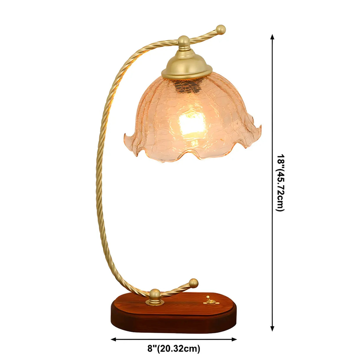 Elegant Flower Glass Shade Gold Curved Arm Table Lamp 