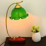 Elegant Flower Glass Shade Gold Curved Arm Table Lamp Image - 5