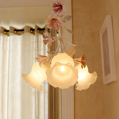 Elegant Flower Rose Glass Chandelier for Living Room White Image - 1