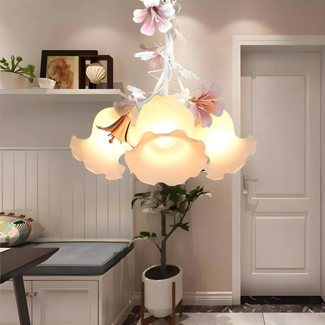 Elegant Flower Rose Glass Chandelier for Living Room White Image - 2