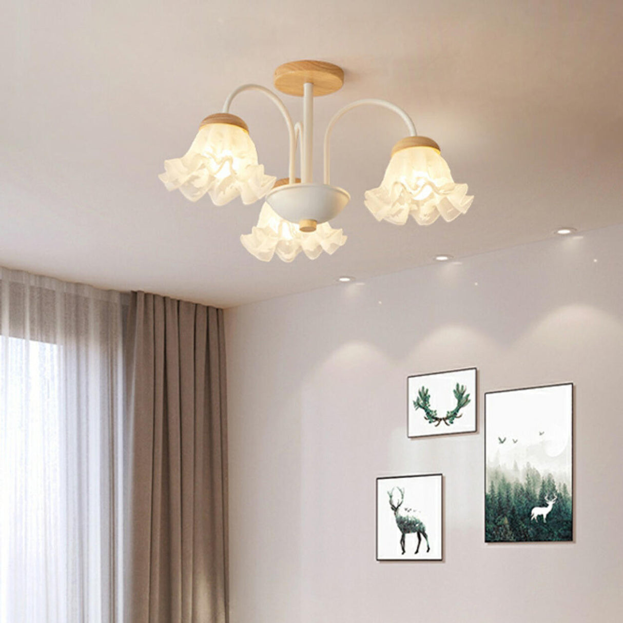 Elegant Flower Semi-Flush Mount Ceiling Light 3-Light Image - 1