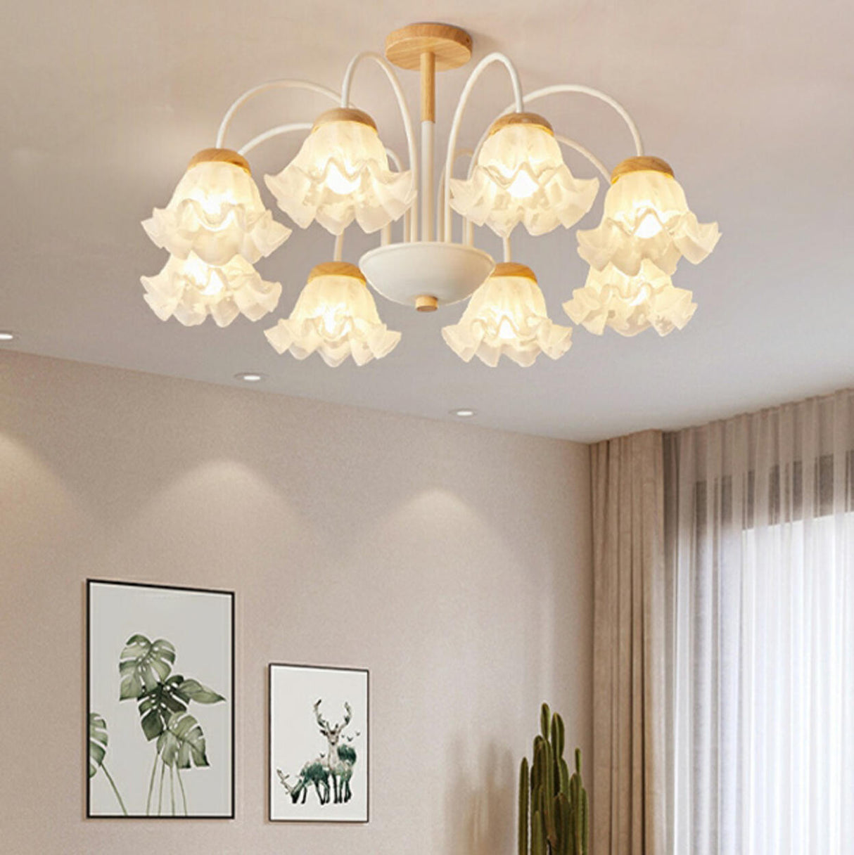 Elegant Flower Semi-Flush Mount Ceiling Light 3-Light Image - 3