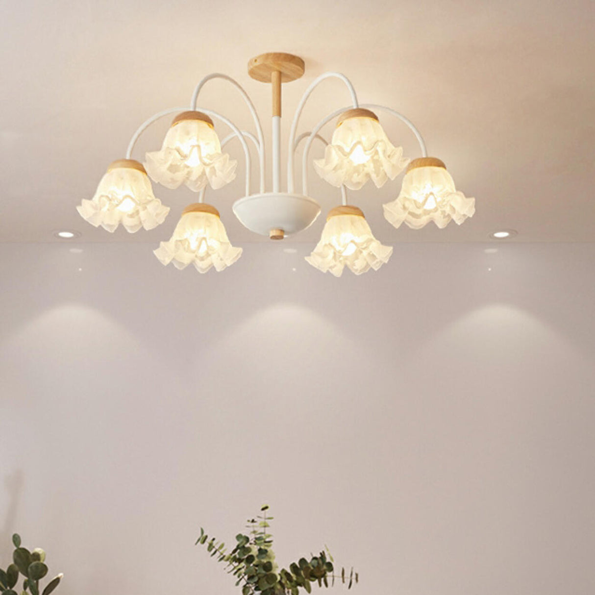 Elegant Flower Semi-Flush Mount Ceiling Light 3-Light Image - 4