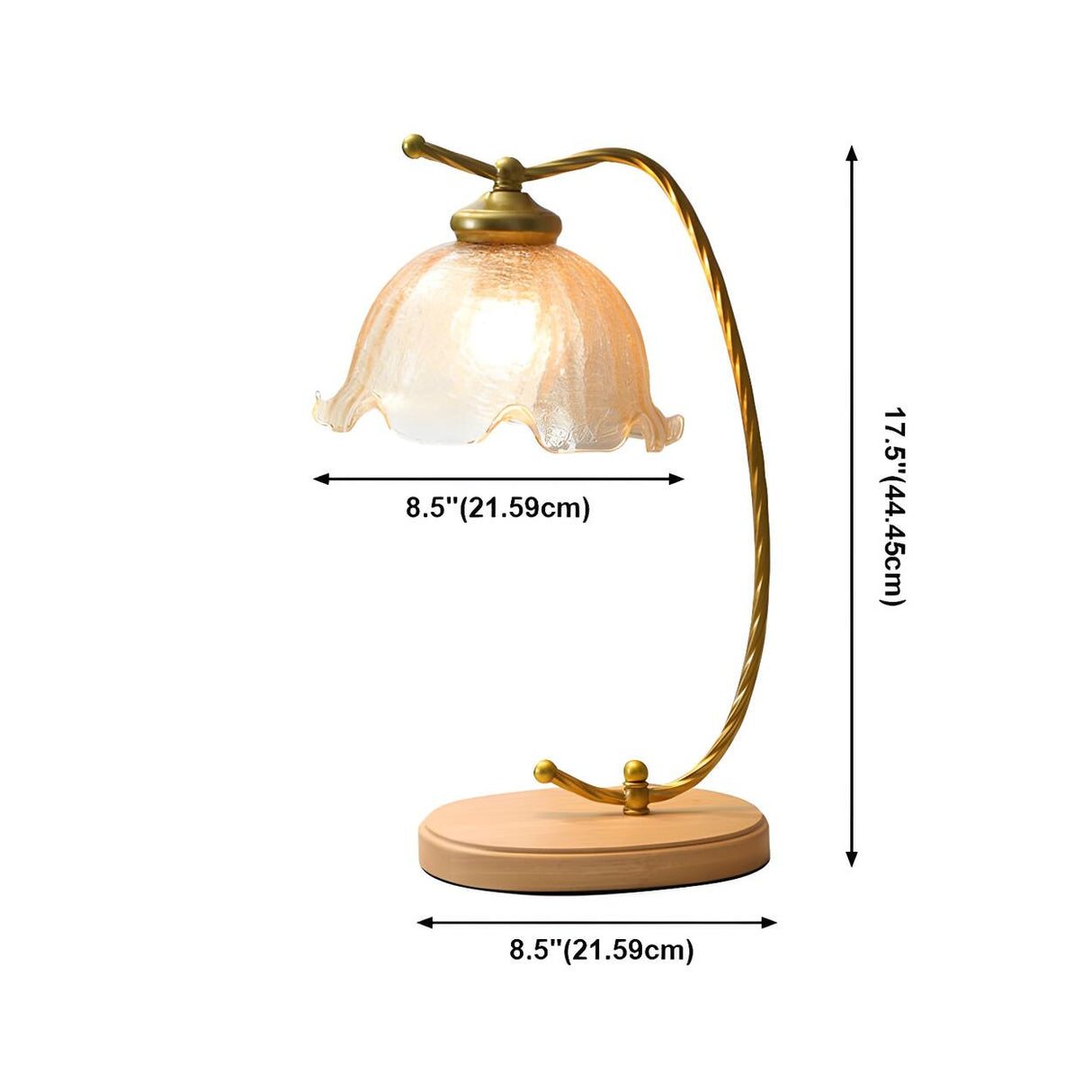 Elegant Flower-Shaped Glass Gold Finish Arm Table Lamp 