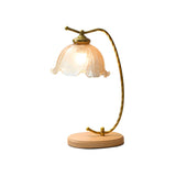 Elegant Flower-Shaped Glass Gold Finish Arm Table Lamp Image - 5