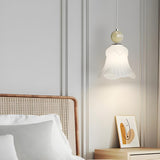 Elegant Flower White Glass Bedroom Pendant Light Image - 1