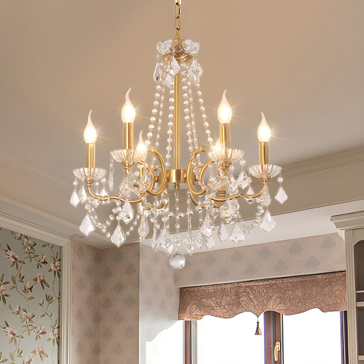 Elegant French Gold Clear Crystal Candle Chandelier Image - 1