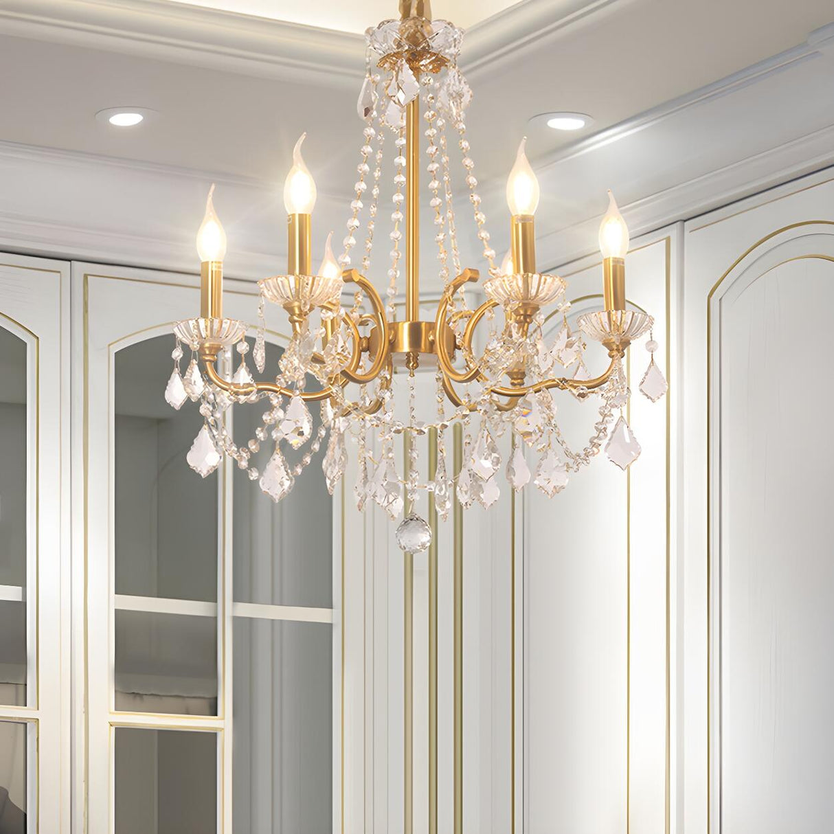 Elegant French Gold Clear Crystal Candle Chandelier Image - 2