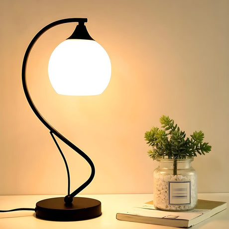 Elegant Frosted Glass Shade Arc Metal Base Table Lamp Image - 1