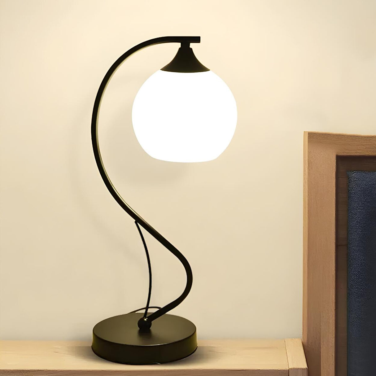 Elegant Frosted Glass Shade Arc Metal Base Table Lamp Image - 12