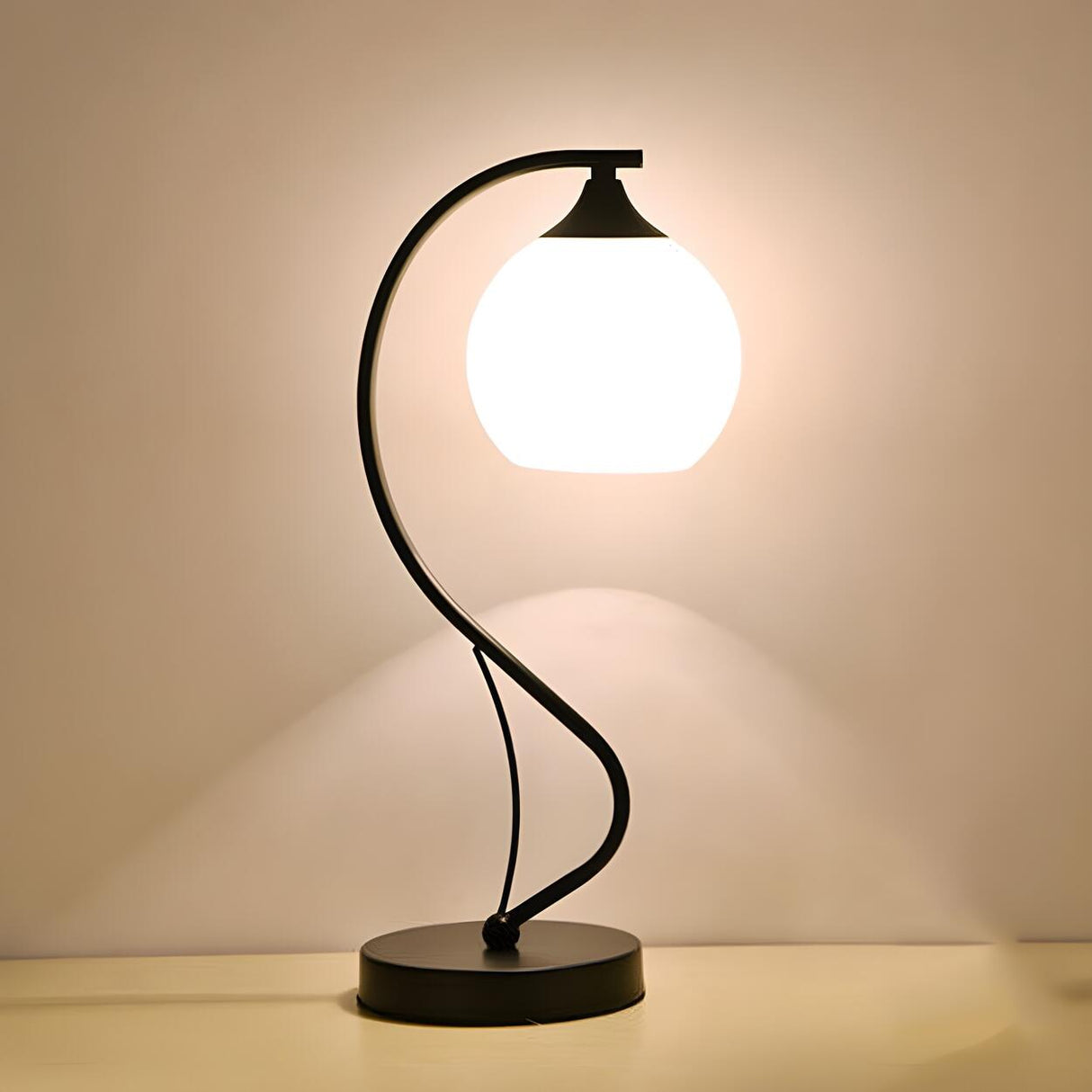 Elegant Frosted Glass Shade Arc Metal Base Table Lamp Image - 6