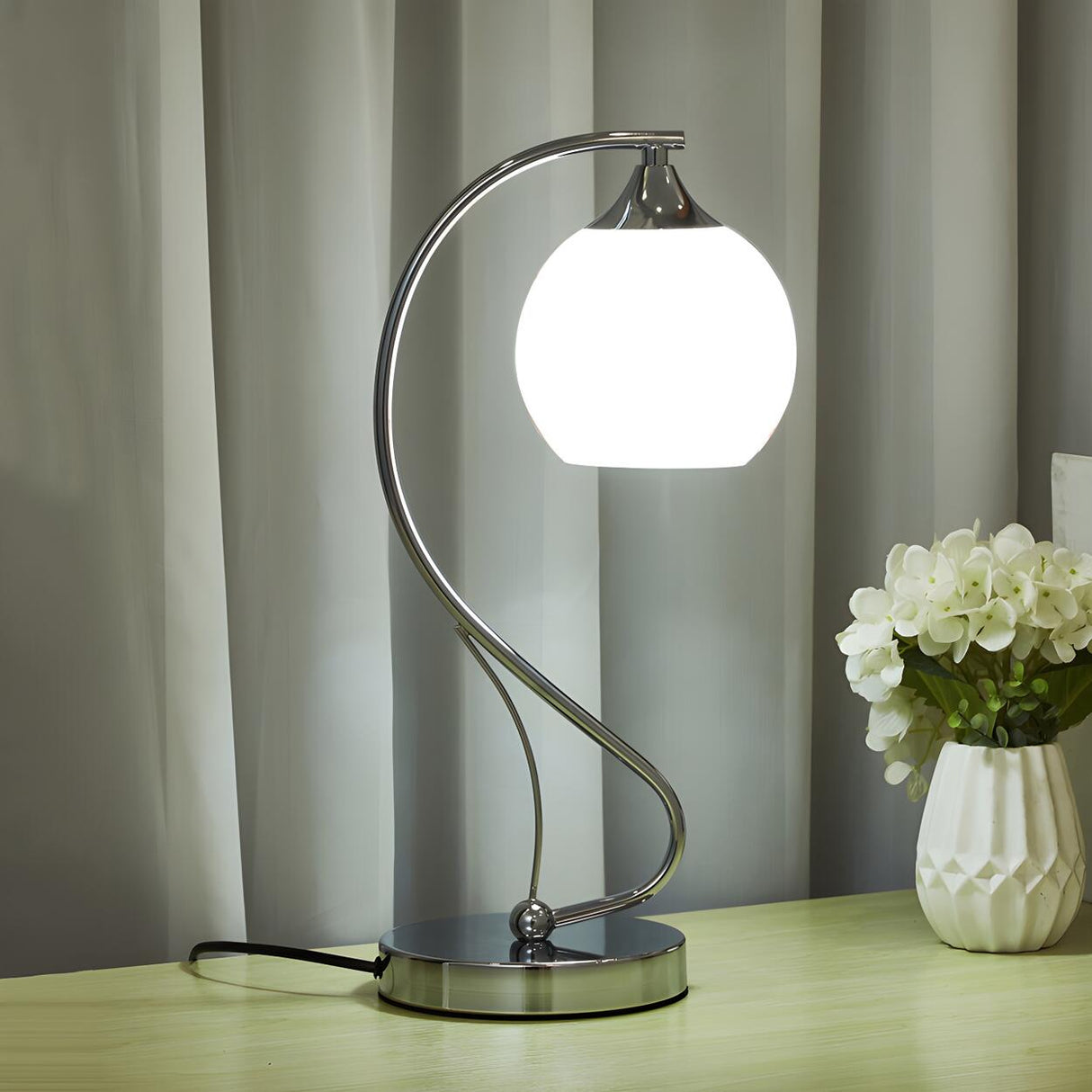 Elegant Frosted Glass Shade Arc Metal Base Table Lamp Image - 7