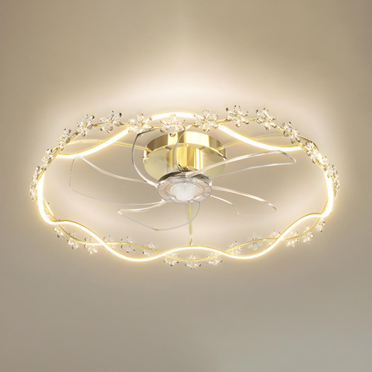 Elegant Garland Circle Flush Ceiling Fan with Light Image - 10