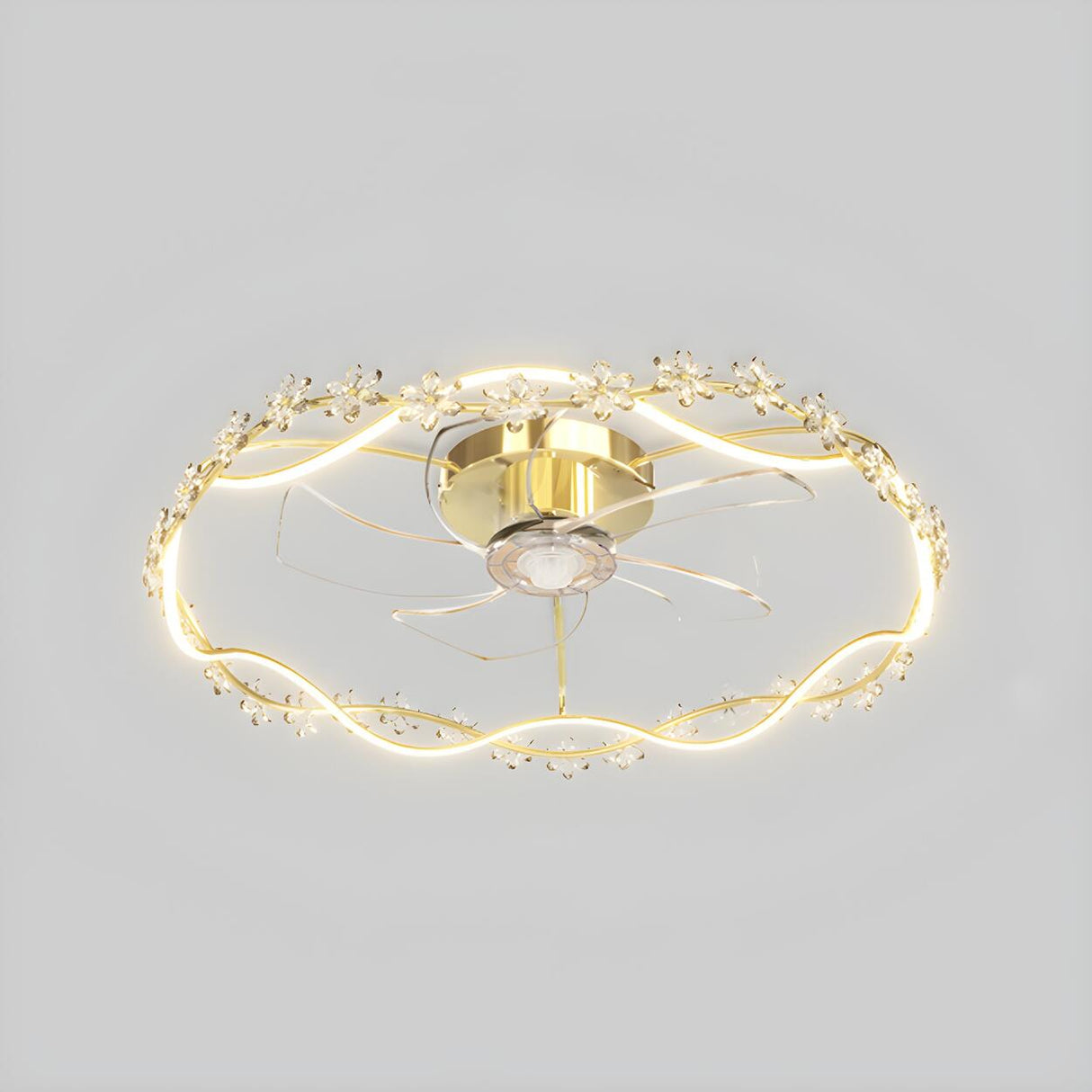 Elegant Garland Circle Flush Ceiling Fan with Light Image - 6