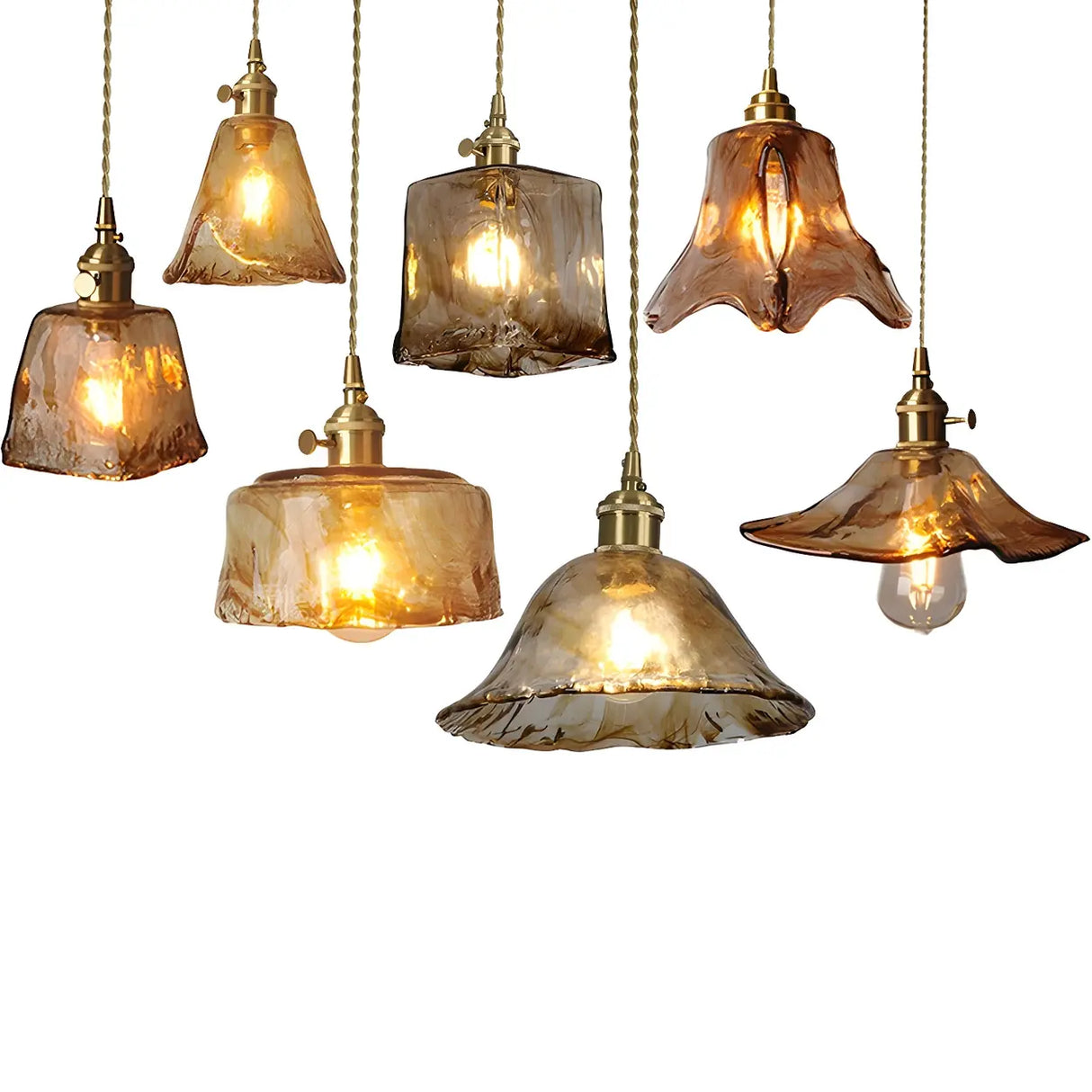 Elegant Geometric Amber Clear Glass Pendant Light Set Image - 1