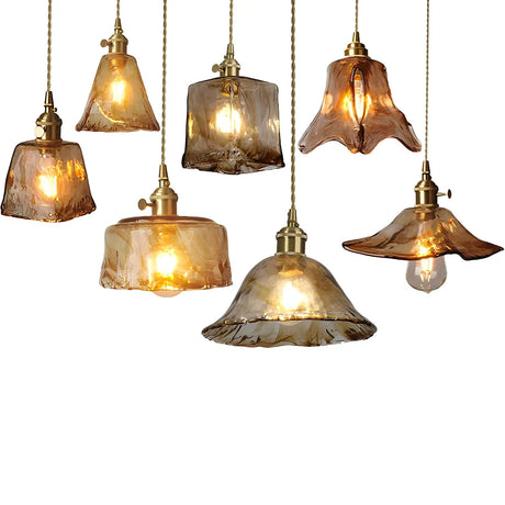 Elegant Geometric Amber Clear Glass Pendant Light Set Image - 1