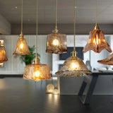 Elegant Geometric Amber Clear Glass Pendant Light Set Image - 18