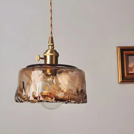 Elegant Geometric Amber Clear Glass Pendant Light Set Image - 2