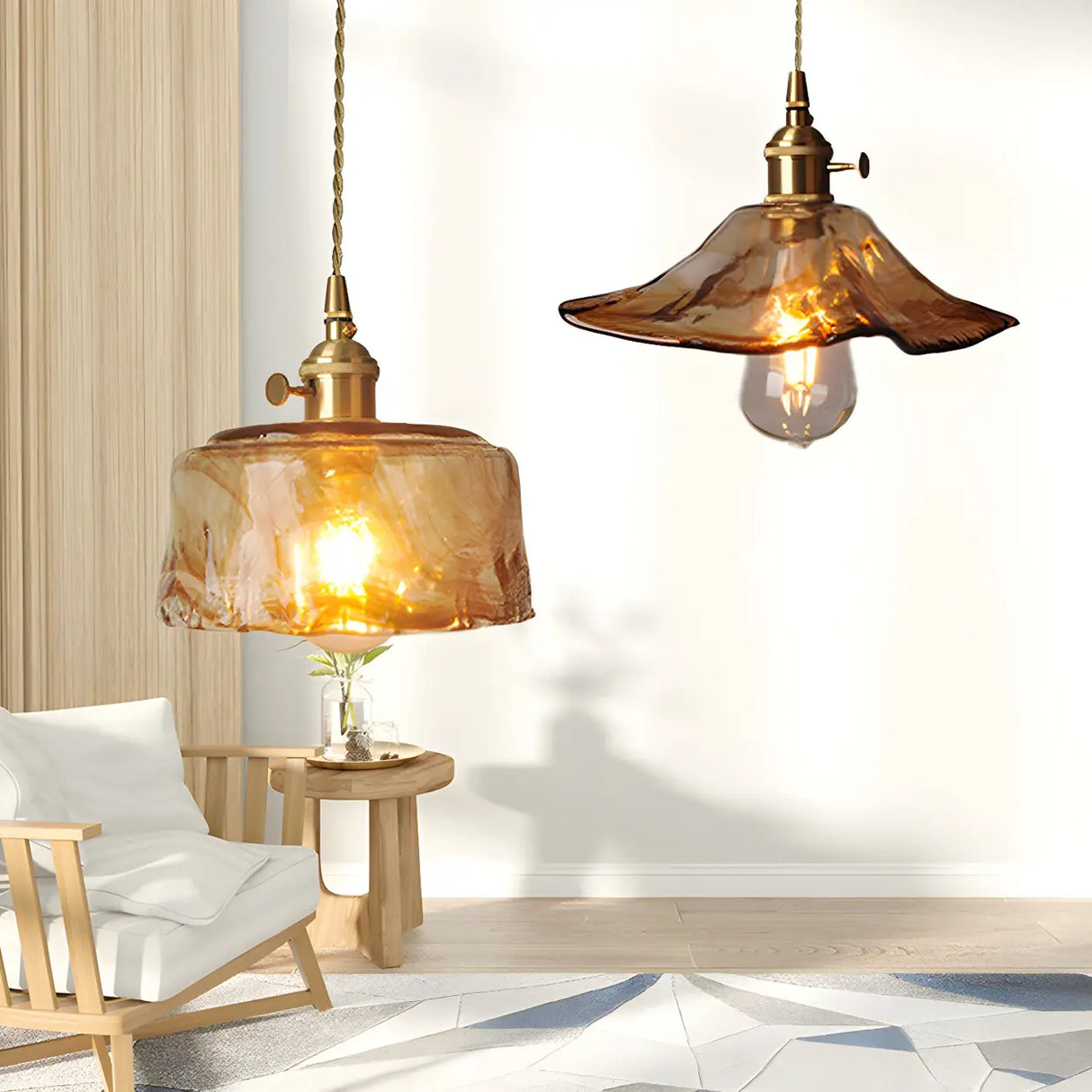 Elegant Geometric Amber Clear Glass Pendant Light Set Image - 5