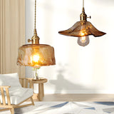 Elegant Geometric Amber Clear Glass Pendant Light Set Image - 5