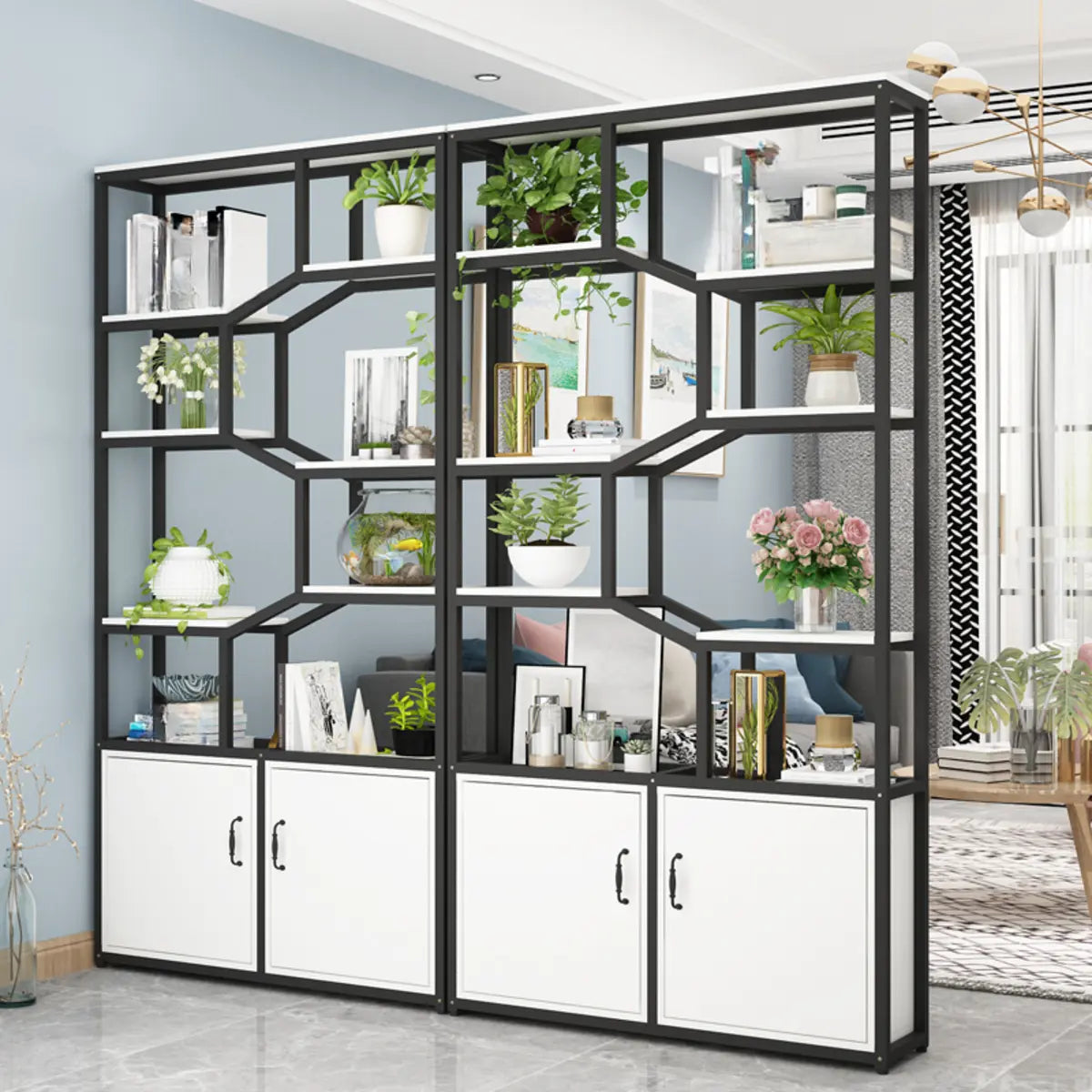 Elegant Geometric Black Metal Large Display Cabinet Image - 3