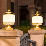 Elegant Geometric Brass Finish Outdoor Pillar Lamp Image - 3