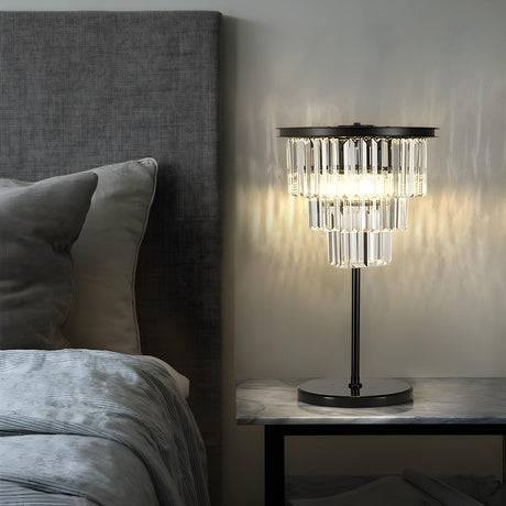 Elegant Geometric Crystal Black Bedroom Table Lamp Image - 1