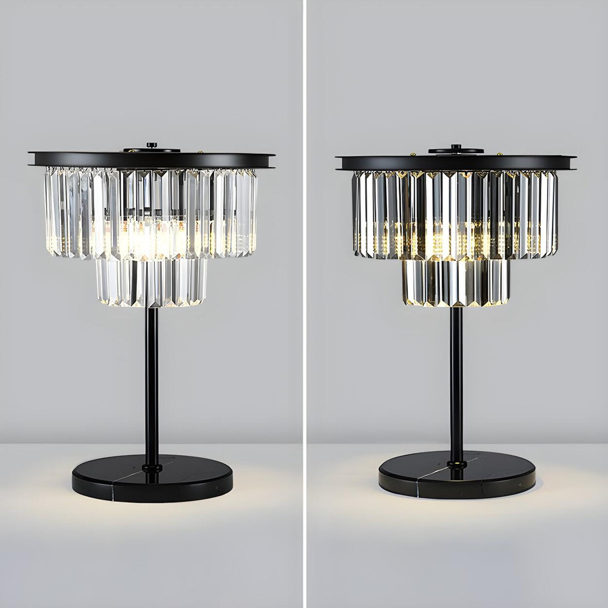 Elegant Geometric Crystal Black Bedroom Table Lamp Image - 14