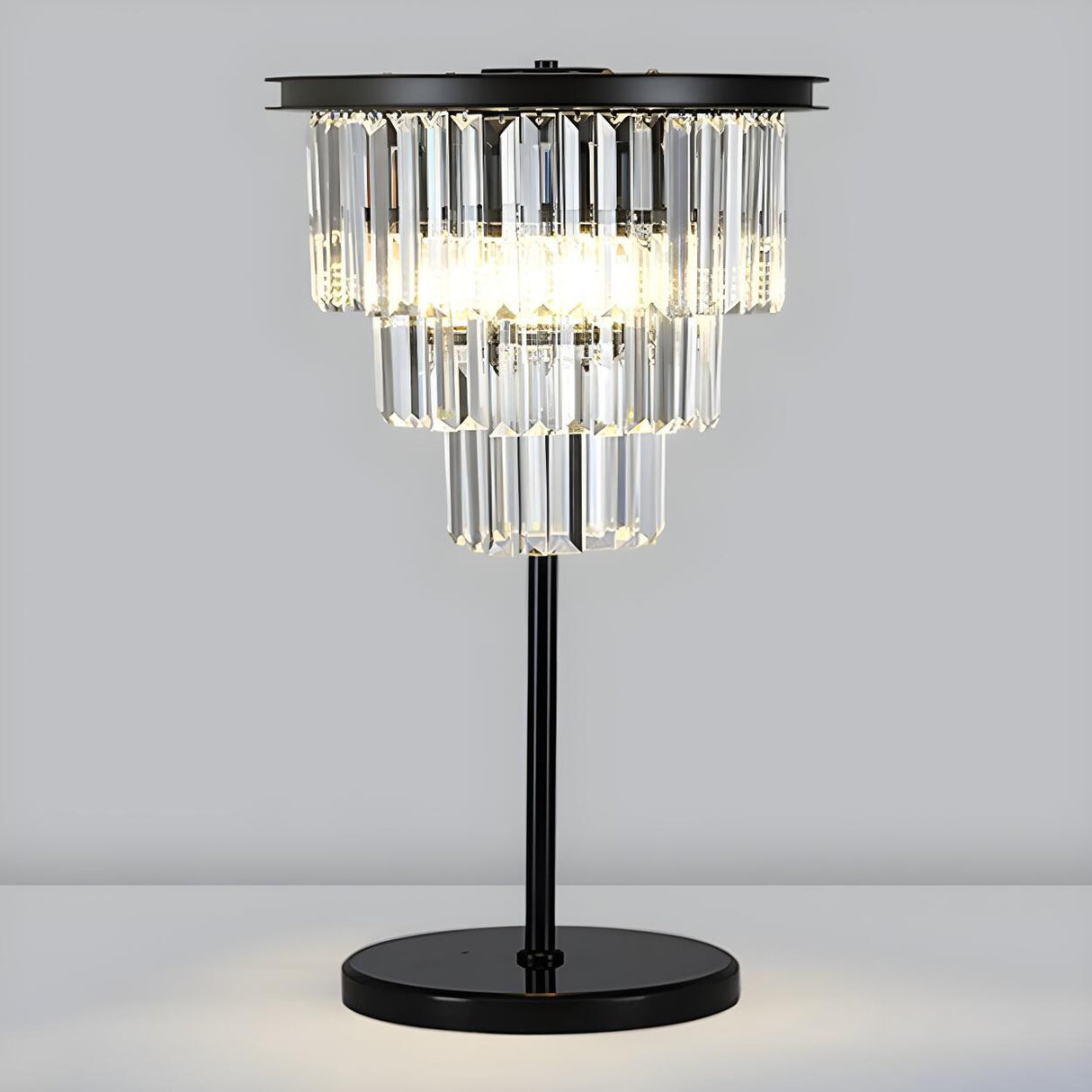 Elegant Geometric Crystal Black Bedroom Table Lamp Image - 3