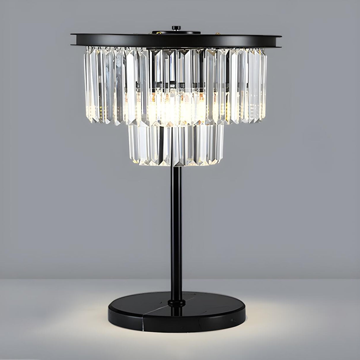 Elegant Geometric Crystal Black Bedroom Table Lamp Image - 7